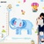 Decal dán tường thước đo chiều cao hình voi xanh to