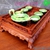 Khay trà lưỡng long chầu nguyệt gỗ mun size trung