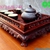 Khay trà lưỡng long chầu nguyệt gỗ mun size trung
