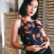 Croptop yếm họa tiết cam