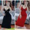 Đầm body 2 dây hở ngực viền đen sexy